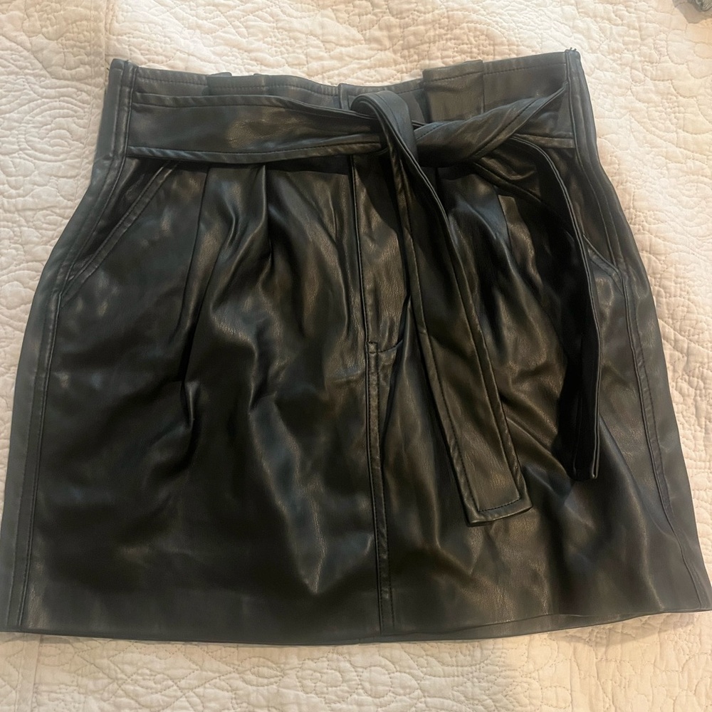Black leather tie mini skirt size 27